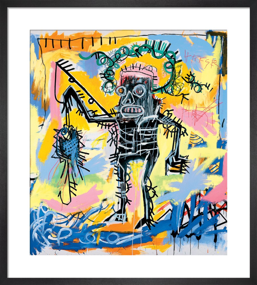 Print 'Fishing' by Jean Michel Basquiat on Monte Carlo 300gsm watercolour paper, showcasing vibrant colors and intricate details.